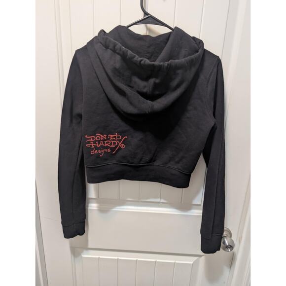 Ed Hardy NYC Full Zip Skull Jacket Cropped Hoodie Y2K 90s Tattoo Art Women's M - Picture 6 of 12
